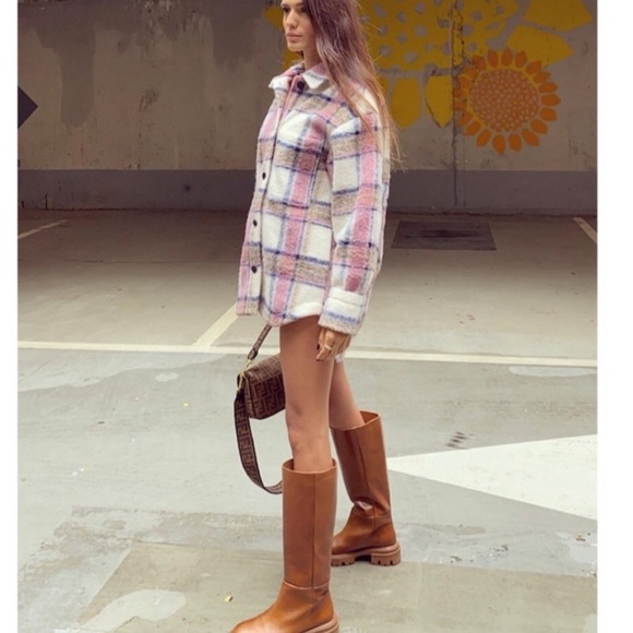 ZARA CREAM/PINK WOOL BLEND SHACKET NWOT! MEDIUM - Picture 2 of 9